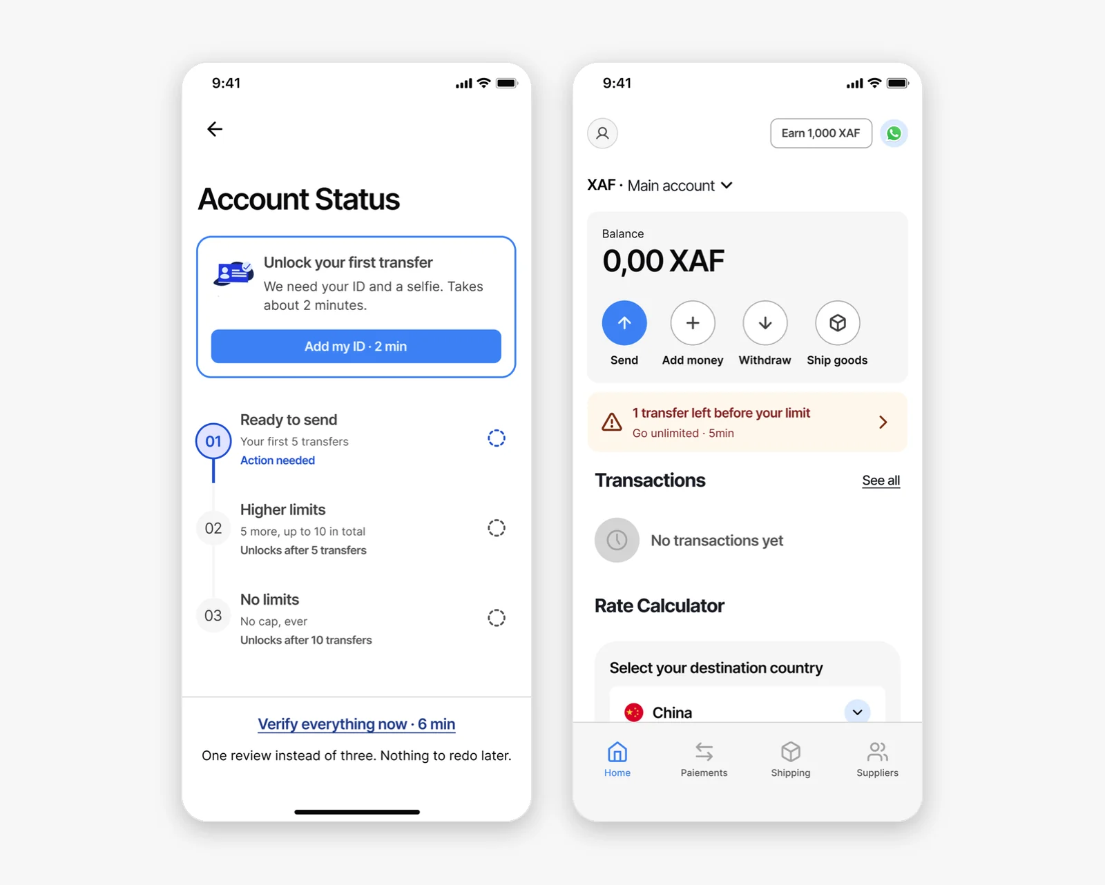 REasy Finance threshold screens