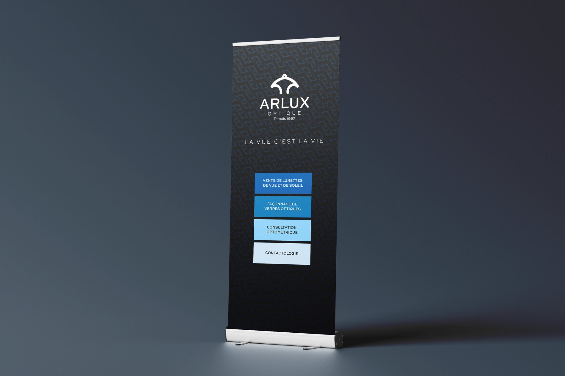 The Arlux roll-up banner